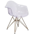 Emma and Oliver Transparent Side Chair with Arms and Gold Base
