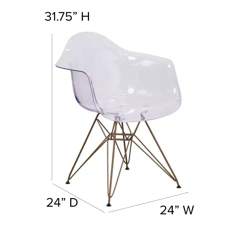 Chaise transparente Emma et Oliver avec accoudoirs et base dorée