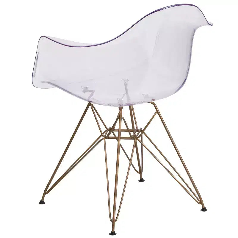 Chaise transparente Emma et Oliver avec accoudoirs et base dorée