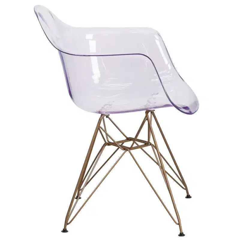 Chaise transparente Emma et Oliver avec accoudoirs et base dorée