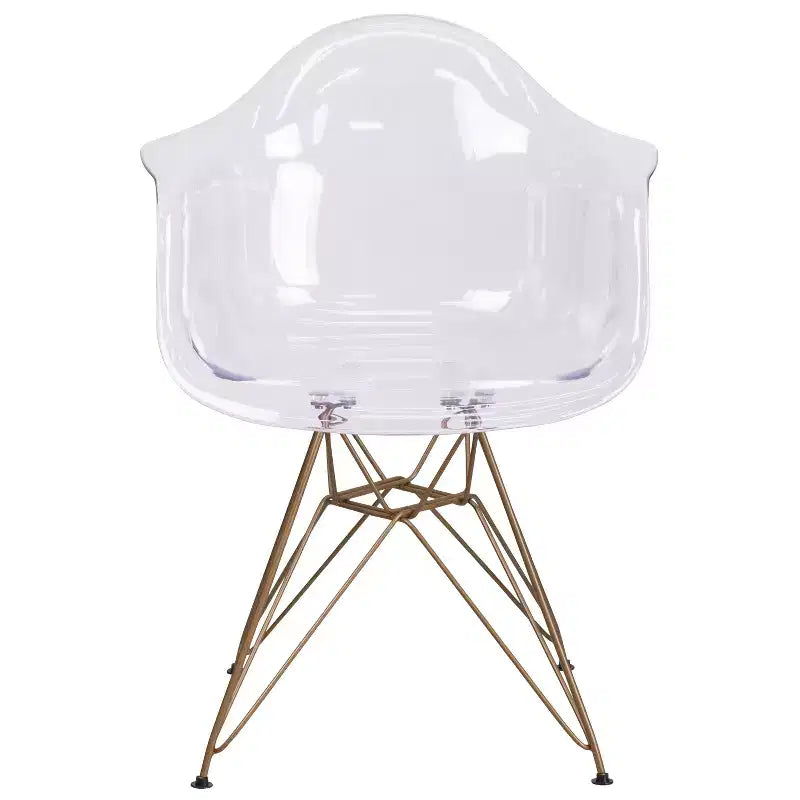Chaise transparente Emma et Oliver avec accoudoirs et base dorée
