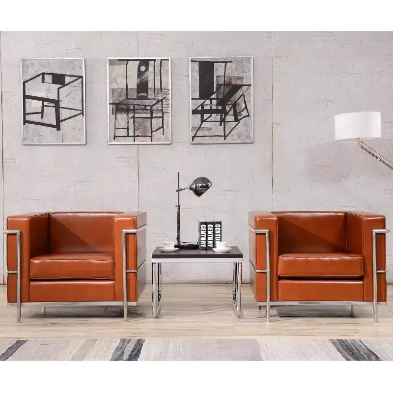 Fauteuil contemporain Emma et Oliver en similicuir avec double cadre enrobant