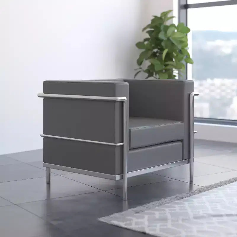 Fauteuil contemporain Emma et Oliver en similicuir avec double cadre enrobant