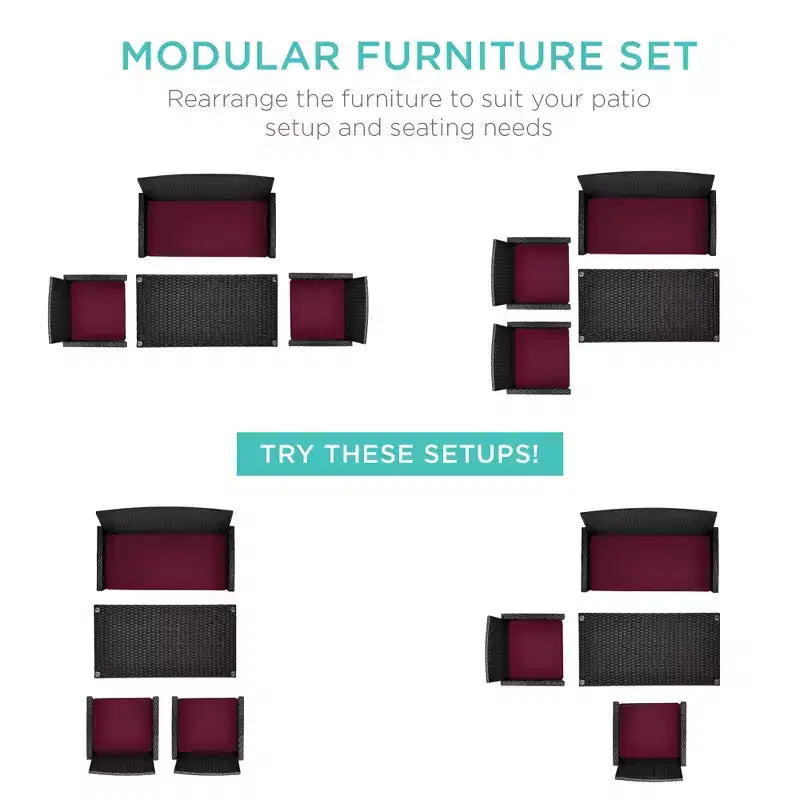 Ensemble de meubles de conversation de patio en osier d'extérieur 4 pièces Best Choice Products avec table et coussins