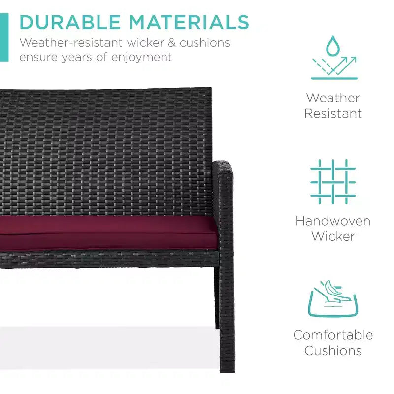 Ensemble de meubles de conversation de patio en osier d'extérieur 4 pièces Best Choice Products avec table et coussins