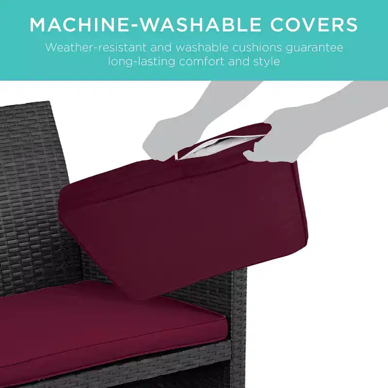 Ensemble de meubles de conversation de patio en osier d'extérieur 4 pièces Best Choice Products avec table et coussins