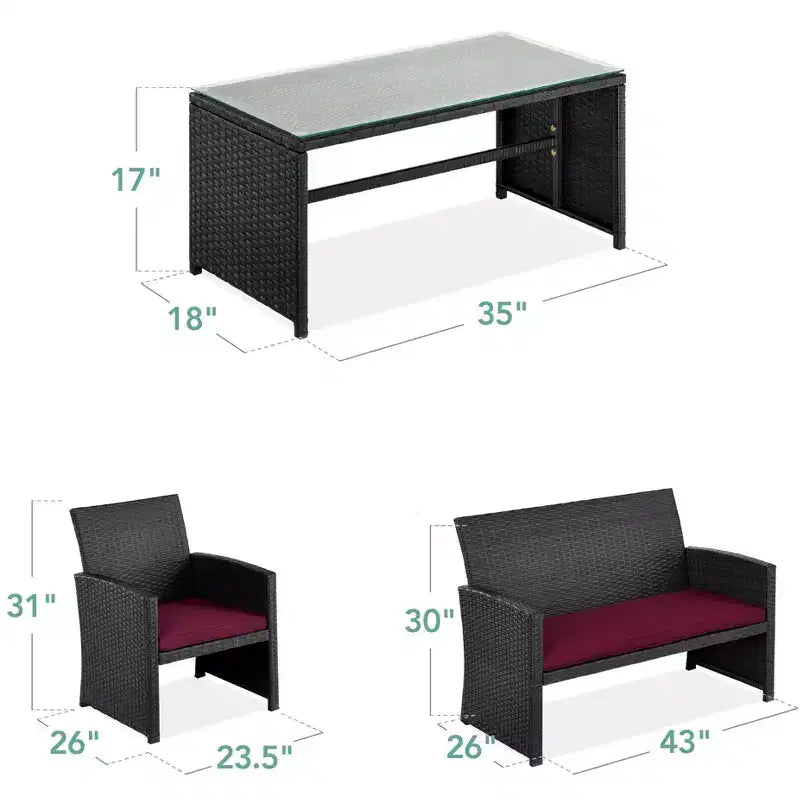 Ensemble de meubles de conversation de patio en osier d'extérieur 4 pièces Best Choice Products avec table et coussins