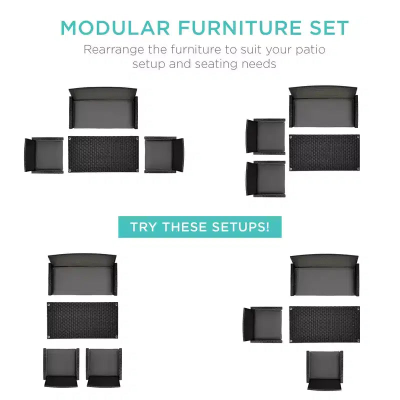Ensemble de meubles de conversation de patio en osier d'extérieur 4 pièces Best Choice Products avec table et coussins