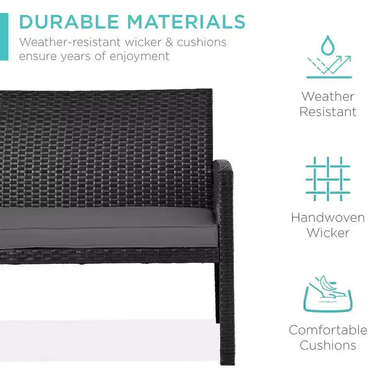 Ensemble de meubles de conversation de patio en osier d'extérieur 4 pièces Best Choice Products avec table et coussins