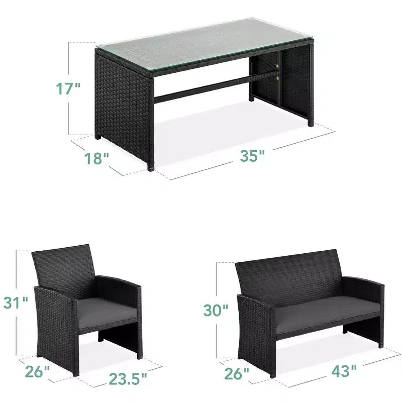 Ensemble de meubles de conversation de patio en osier d'extérieur 4 pièces Best Choice Products avec table et coussins
