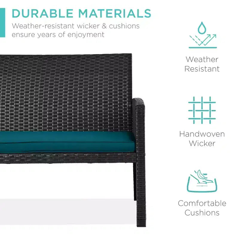 Ensemble de meubles de conversation de patio en osier d'extérieur 4 pièces Best Choice Products avec table et coussins