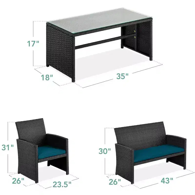 Ensemble de meubles de conversation de patio en osier d'extérieur 4 pièces Best Choice Products avec table et coussins