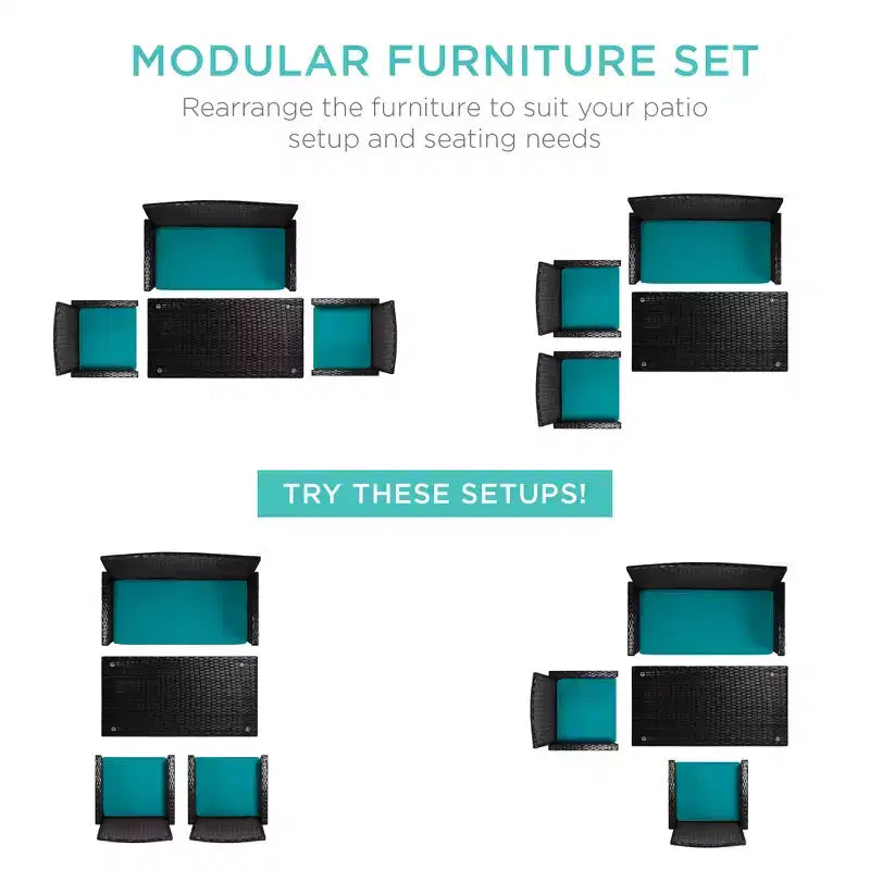 Ensemble de meubles de conversation de patio en osier d'extérieur 4 pièces Best Choice Products avec table et coussins
