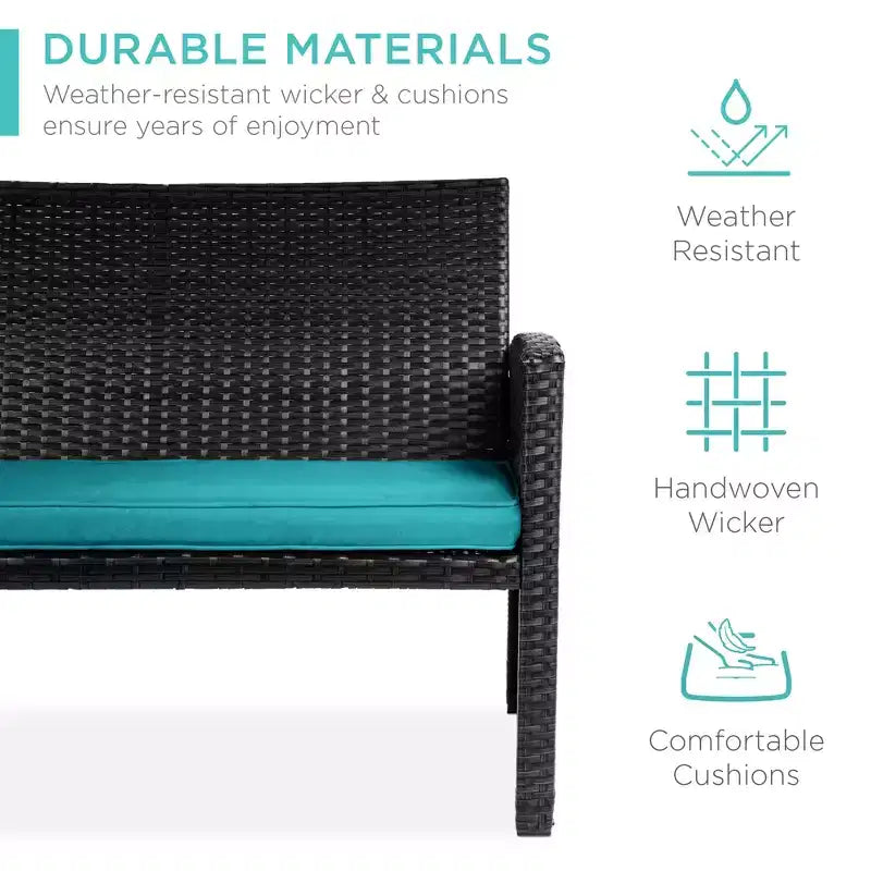 Ensemble de meubles de conversation de patio en osier d'extérieur 4 pièces Best Choice Products avec table et coussins