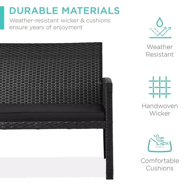 Ensemble de meubles de conversation de patio en osier d'extérieur 4 pièces Best Choice Products avec table et coussins
