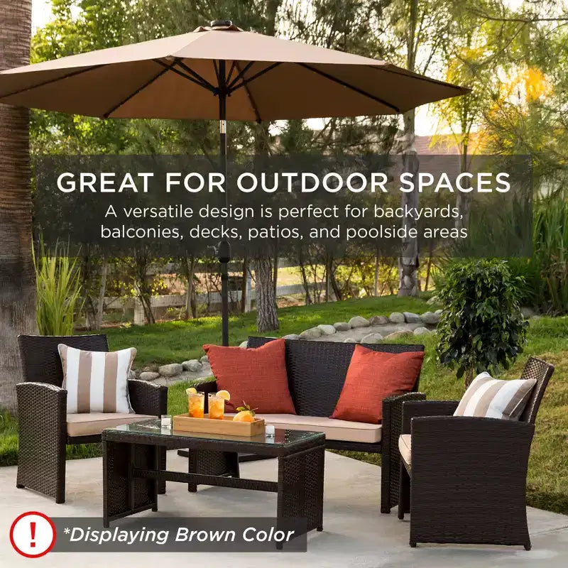 Ensemble de meubles de conversation de patio en osier d'extérieur 4 pièces Best Choice Products avec table et coussins