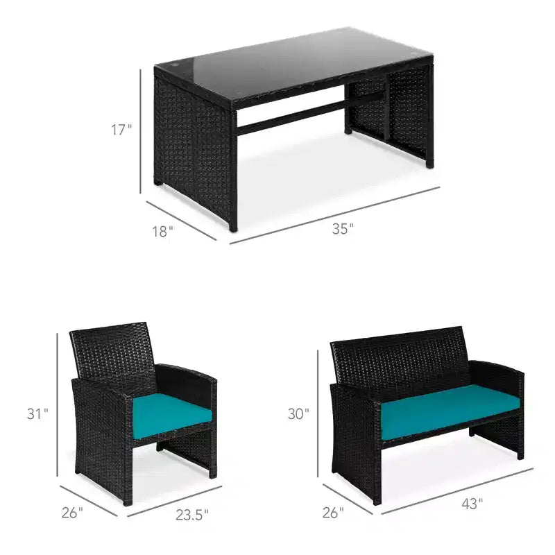 Ensemble de meubles de conversation de patio en osier d'extérieur 4 pièces Best Choice Products avec table et coussins