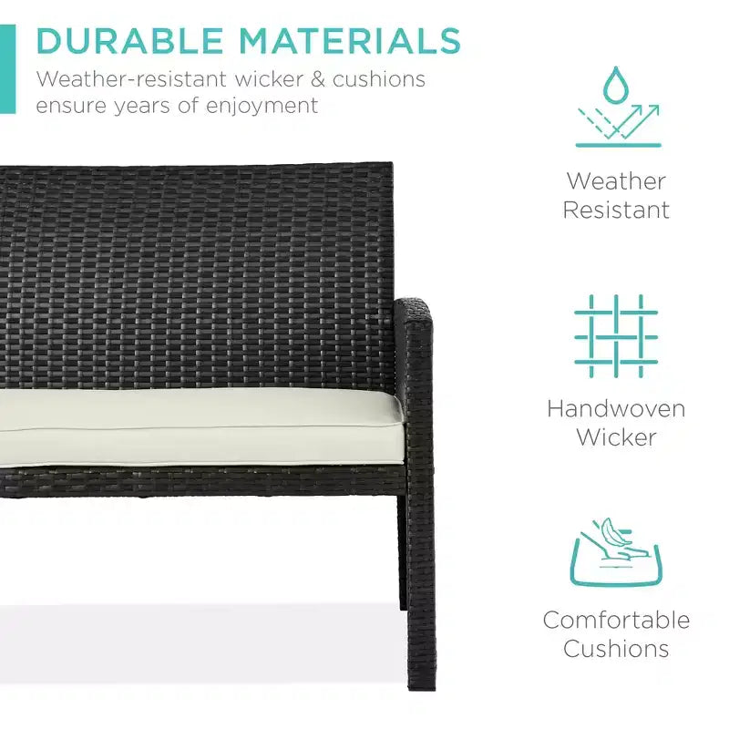 Ensemble de meubles de conversation de patio en osier d'extérieur 4 pièces Best Choice Products avec table et coussins