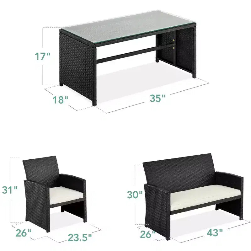 Ensemble de meubles de conversation de patio en osier d'extérieur 4 pièces Best Choice Products avec table et coussins