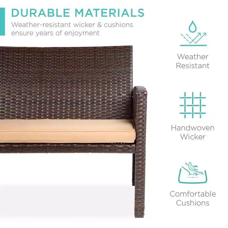 Ensemble de meubles de conversation de patio en osier d'extérieur 4 pièces Best Choice Products avec table et coussins