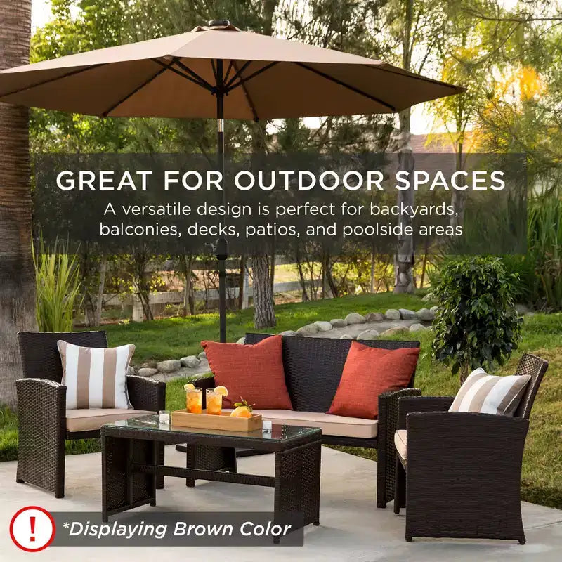 Ensemble de meubles de conversation de patio en osier d'extérieur 4 pièces Best Choice Products avec table et coussins