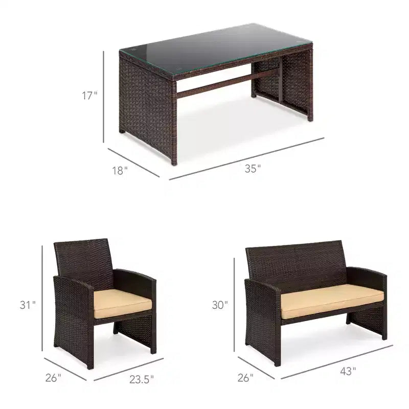 Ensemble de meubles de conversation de patio en osier d'extérieur 4 pièces Best Choice Products avec table et coussins