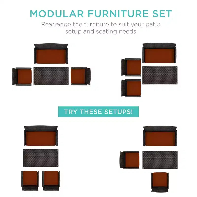 Ensemble de meubles de conversation de patio en osier d'extérieur 4 pièces Best Choice Products avec table et coussins