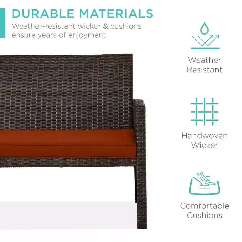 Ensemble de meubles de conversation de patio en osier d'extérieur 4 pièces Best Choice Products avec table et coussins