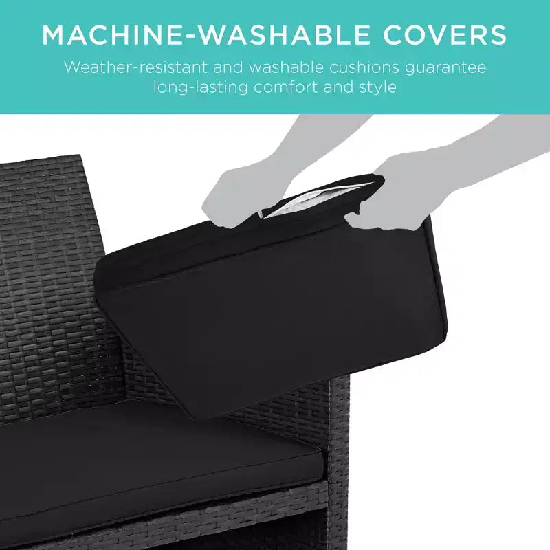 Ensemble de meubles de conversation de patio en osier d'extérieur 4 pièces Best Choice Products avec table et coussins