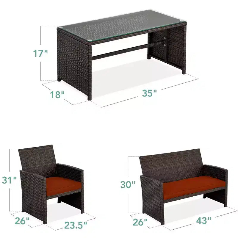 Ensemble de meubles de conversation de patio en osier d'extérieur 4 pièces Best Choice Products avec table et coussins
