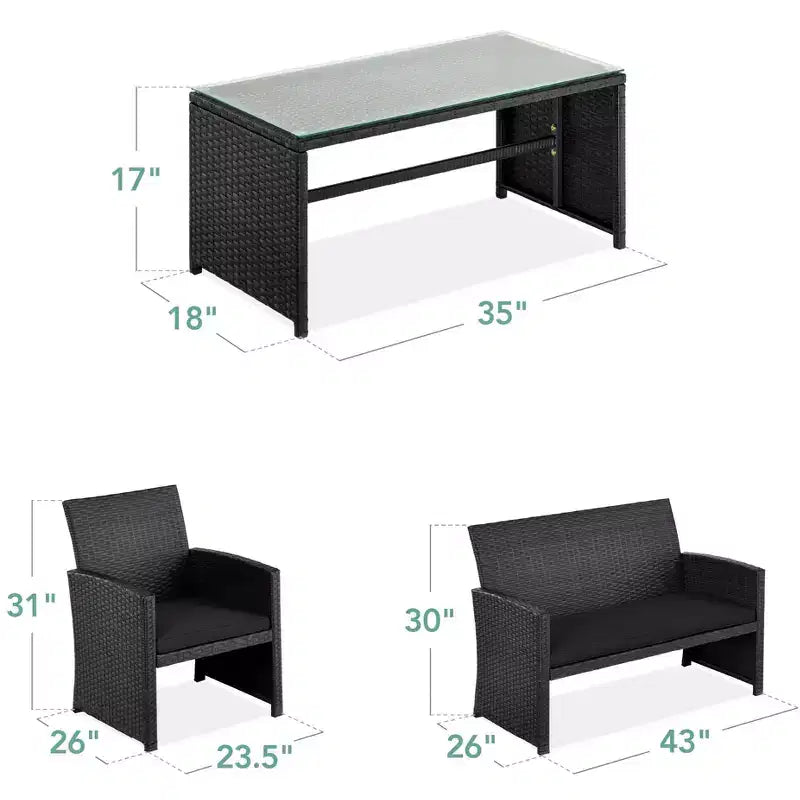 Ensemble de meubles de conversation de patio en osier d'extérieur 4 pièces Best Choice Products avec table et coussins