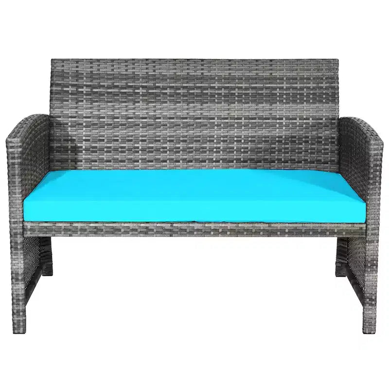 Costway Ensemble de Meubles de Patio en Rotin 4 Pièces avec Table Basse en Verre et Coussins