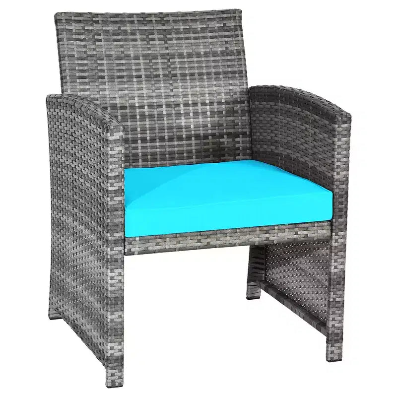 Costway Ensemble de Meubles de Patio en Rotin 4 Pièces avec Table Basse en Verre et Coussins