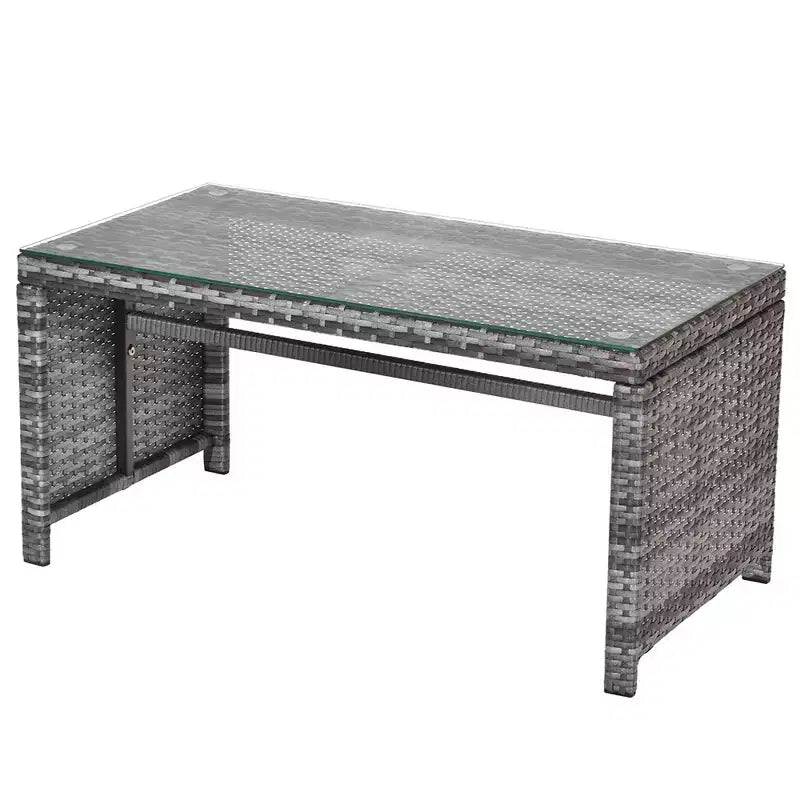 Costway Ensemble de Meubles de Patio en Rotin 4 Pièces avec Table Basse en Verre et Coussins
