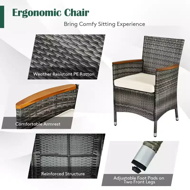 Costway Ensemble de salle à manger d'extérieur 9 pièces en rotin mixte gris et bois d'acacia avec table et chaises rembourrées
