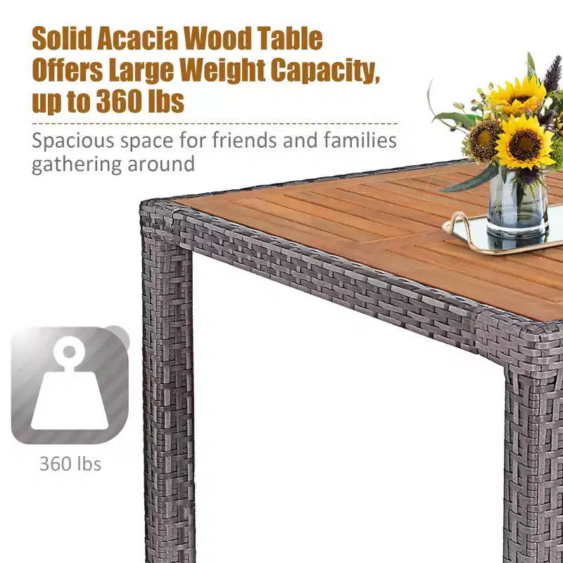 Costway Ensemble de salle à manger d'extérieur 9 pièces en rotin mixte gris et bois d'acacia avec table et chaises rembourrées