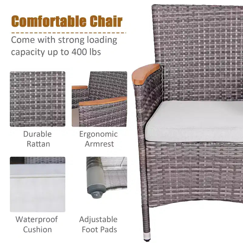 Costway Ensemble de salle à manger d'extérieur 9 pièces en rotin mixte gris et bois d'acacia avec table et chaises rembourrées