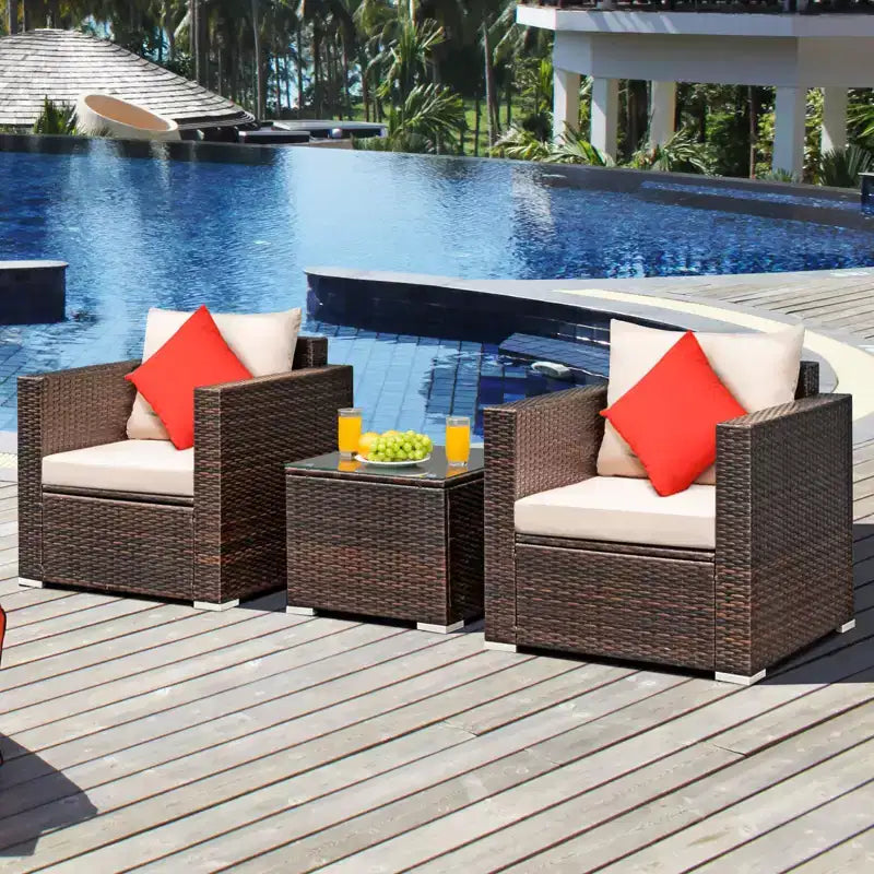 Costway Salon de Jardin 3 Pièces en Rotin avec Canapé Coussins et Table Basse