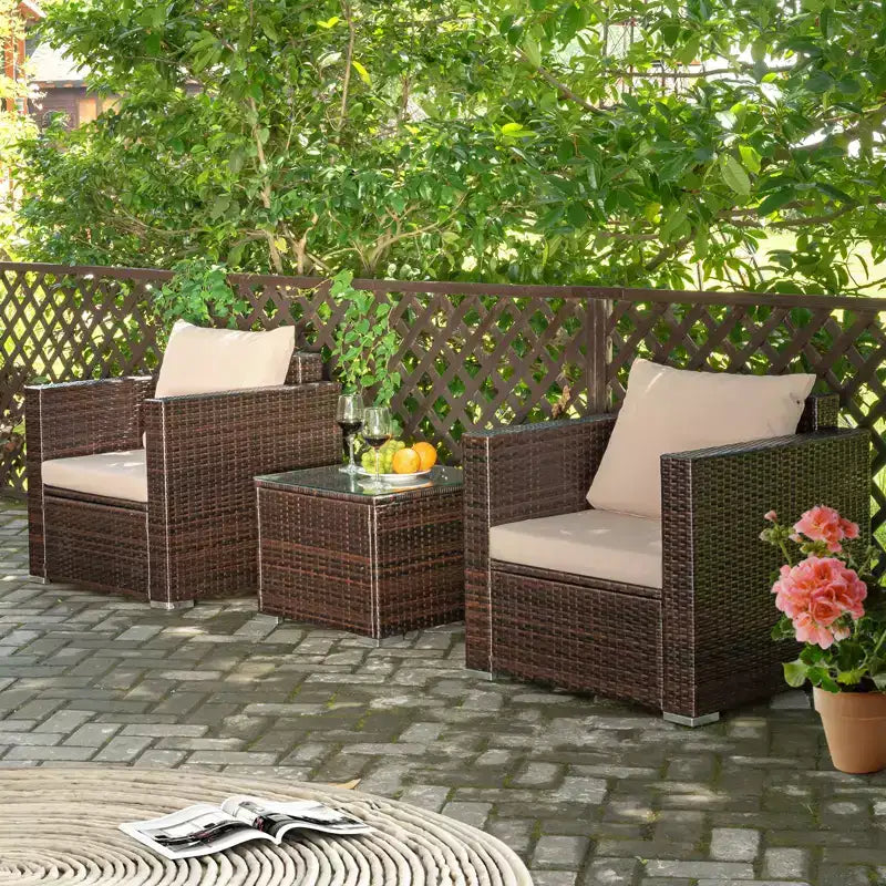 Costway Salon de Jardin 3 Pièces en Rotin avec Canapé Coussins et Table Basse