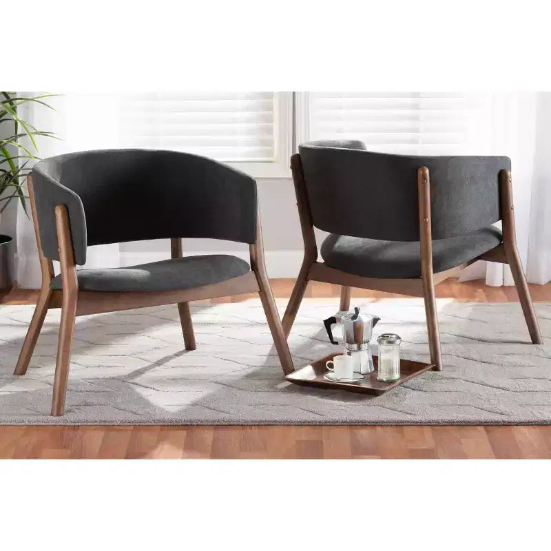 Ensemble de 2 fauteuils d'appoint Baron en tissu et bois pour salon - Baxton Studio