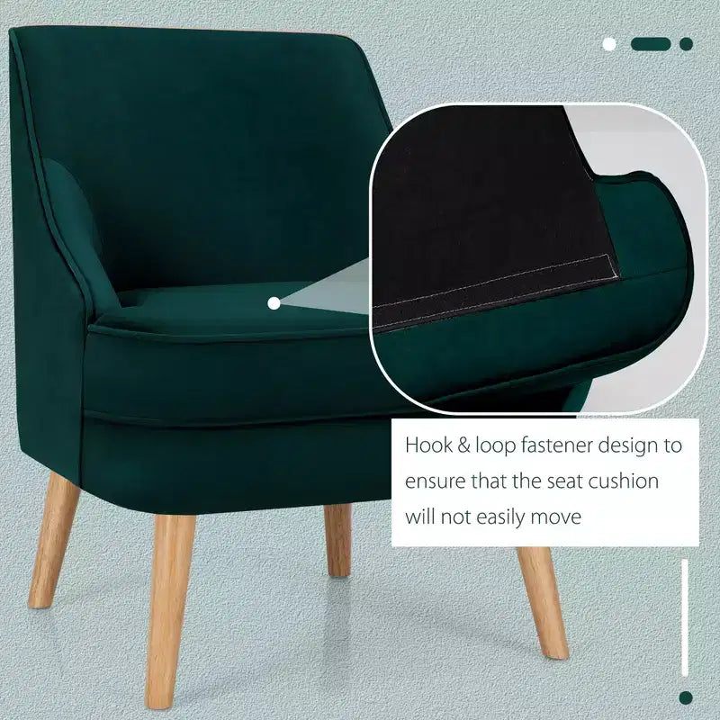 Costway Lot de 2 fauteuils d'appoint en velours avec pieds en bois d'hévéa Rose/Vert/Gris