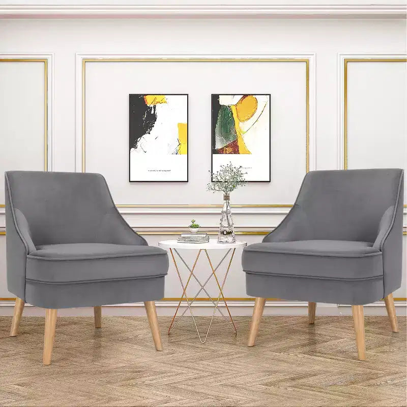 Costway Lot de 2 fauteuils d'appoint en velours avec pieds en bois d'hévéa Rose/Vert/Gris