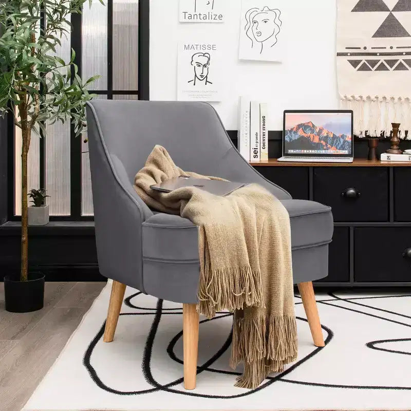Costway Lot de 2 fauteuils d'appoint en velours avec pieds en bois d'hévéa Rose/Vert/Gris
