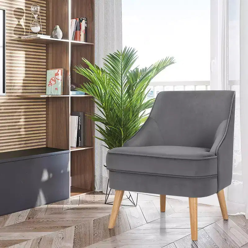 Costway Lot de 2 fauteuils d'appoint en velours avec pieds en bois d'hévéa Rose/Vert/Gris