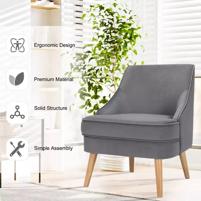 Costway Lot de 2 fauteuils d'appoint en velours avec pieds en bois d'hévéa Rose/Vert/Gris