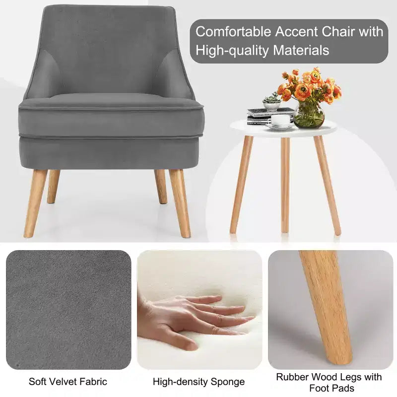 Costway Lot de 2 fauteuils d'appoint en velours avec pieds en bois d'hévéa Rose/Vert/Gris