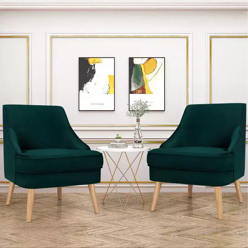 Costway Lot de 2 fauteuils d'appoint en velours avec pieds en bois d'hévéa Rose/Vert/Gris