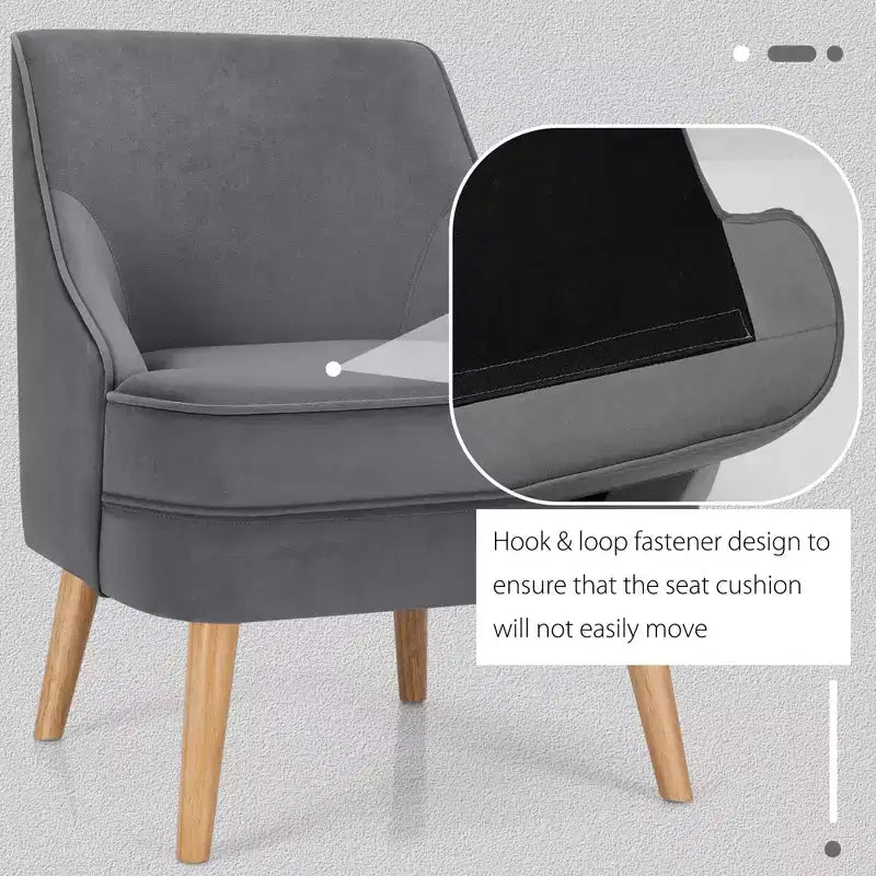 Costway Lot de 2 fauteuils d'appoint en velours avec pieds en bois d'hévéa Rose/Vert/Gris