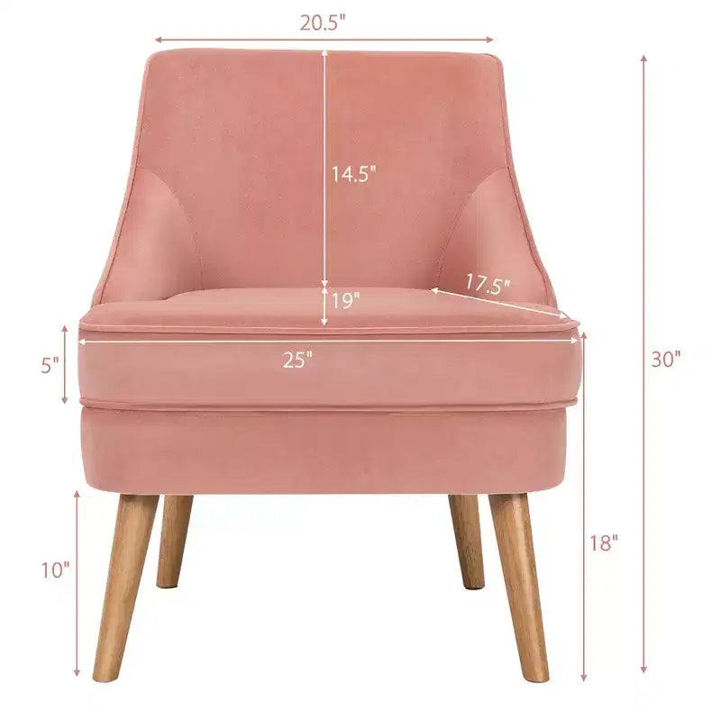 Costway Lot de 2 fauteuils d'appoint en velours avec pieds en bois d'hévéa Rose/Vert/Gris