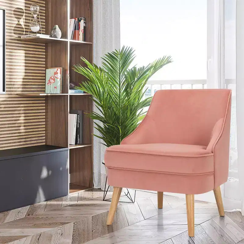 Costway Lot de 2 fauteuils d'appoint en velours avec pieds en bois d'hévéa Rose/Vert/Gris